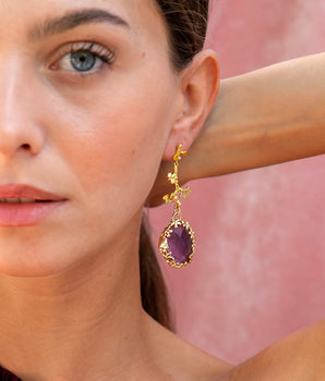 Katerina Psoma Amethyst Dangle Earrings gold plated metal