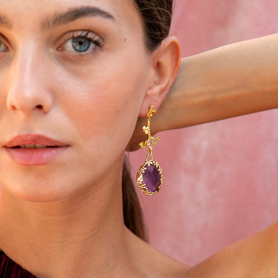 Katerina Psoma Amethyst Dangle Earrings gold plated metal