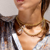 Katerina Psoma gold plated Chain necklace with a carved crystal quartz bottle pendant