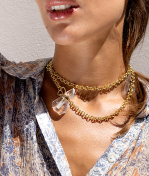 Katerina Psoma gold plated Chain necklace with a carved crystal quartz bottle pendant