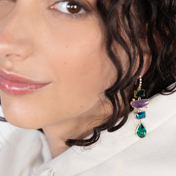 katerina Psoma dangle earrings with stones and crystals amethyst
