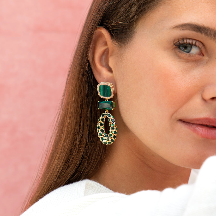 Katerina Psoma Lilly Green Dangle Earrings with Green Crystals