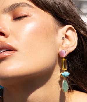 Katerina Psoma  Green and Pink Dangle statement Earrings