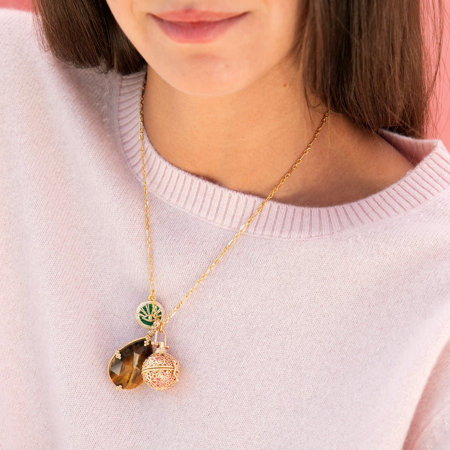 Katerina Psoma Tiger's eye Drop Short Necklace with Charms
