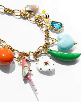 Katerina Psoma short chain necklace with exotic charms and crystals