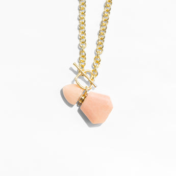 Katerina Psoma gold plated Chain necklace with a carved rhodochrosite bottle pendant