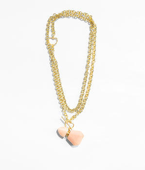 Katerina Psoma gold plated Chain necklace with a carved rhodochrosite bottle pendant