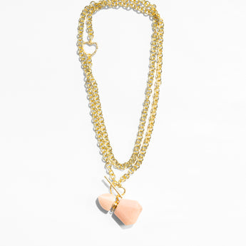 Katerina Psoma gold plated Chain necklace with a carved rhodochrosite bottle pendant