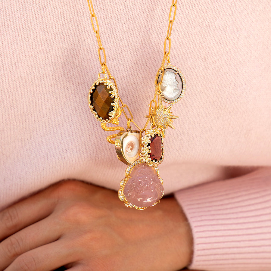 Katerina psoma Pink Buddha Long Chain Necklace with colorful Charms