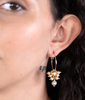 Margherite Heart and Pearl Hoops