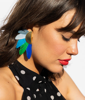 Katerina Psoma Artemis Multicolor Feather Gold Plated Metal Clip Earrings