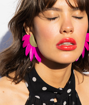 Katerina Psoma Artemis Fuchsia Feather Gold Plated Metal Clip Earrings