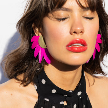 Katerina Psoma Artemis Fuchsia Feather Gold Plated Metal Clip Earrings