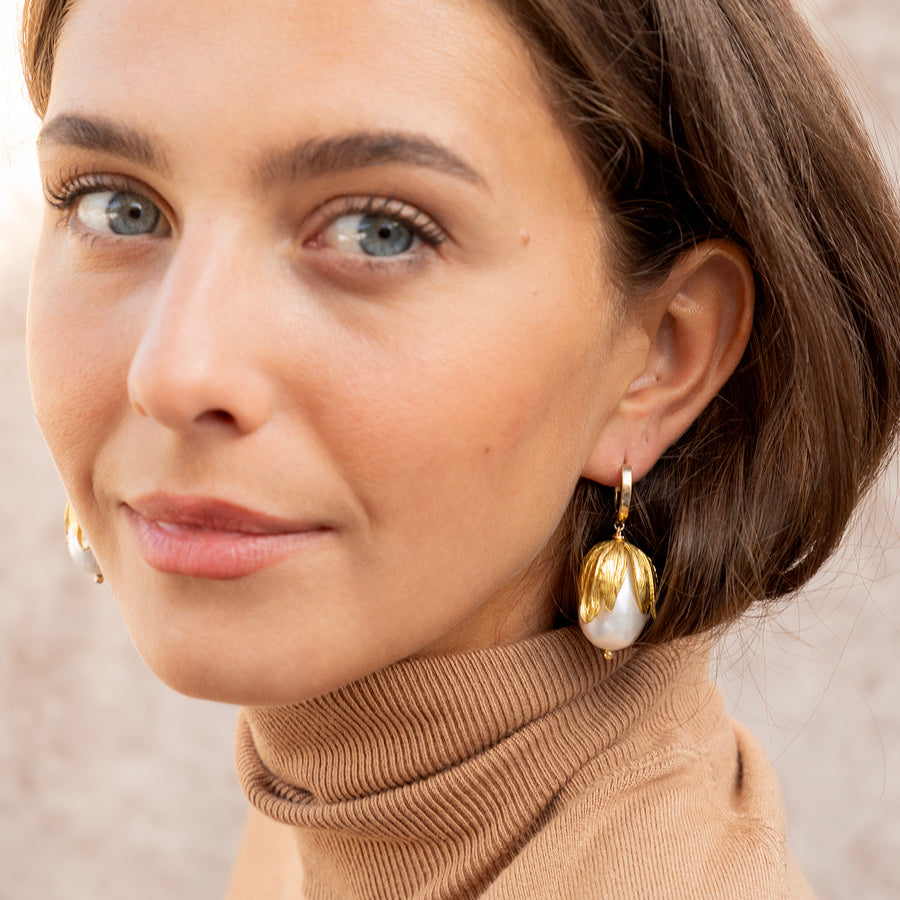 Katerina Psoma Iris Hoop Earrings with white Pearl