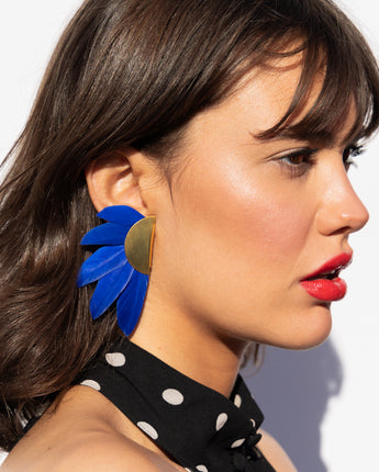 Katerina Psoma Artemis Blue Feather and Gold Plated Metal Clip Earrings