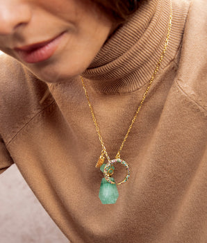 Katerina psoma Short Necklace with Green Agate gold plated chain