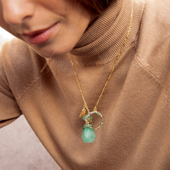 Katerina psoma Short Necklace with Green Agate gold plated chain