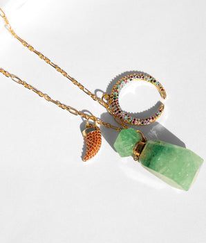 Katerina psoma Short Necklace with Green Agate gold plated
