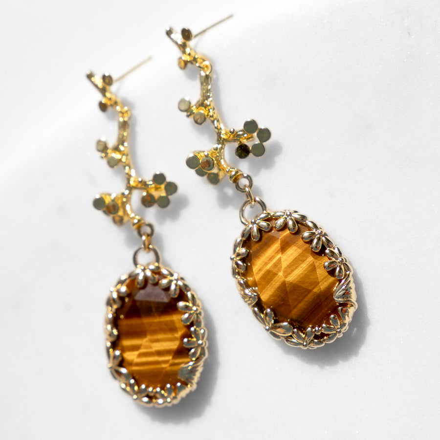 Katerina psoma Tiger's Eye Dangle Earrings gold plated brass