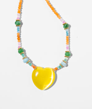 Katerina Psoma Yellow heart necklace with colored agate stones