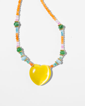 Katerina Psoma Yellow heart necklace with colored agate stones