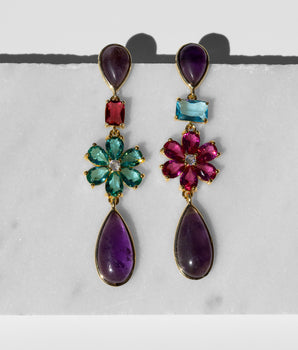Katerina Psoma Margherite Flower Earrings with Amethyst & Crystals
