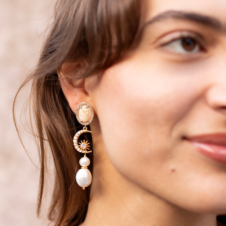 Katerina Psoma Margherite Long Earrings with Pearls