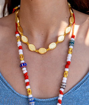 Katerina Psoma Gold necklace with oval-shaped beads