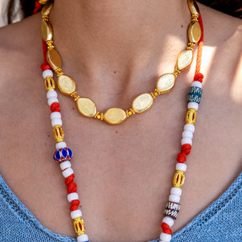 Katerina Psoma Gold necklace with oval-shaped beads