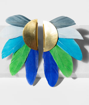 Katerina Psoma Artemis Multicolor Feather and Gold Plated Metal Clip Earrings