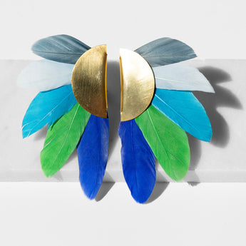 Katerina Psoma Artemis Multicolor Feather and Gold Plated Metal Clip Earrings