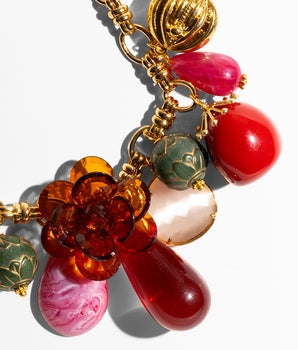 Katerina Psoma short chain necklace with acrylic flowers and various beads