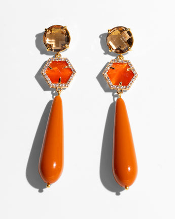 Katerina Psoma Pair of orange drop earrings with gold accents 