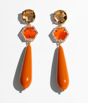 Katerina Psoma Pair of orange drop earrings with gold accents 