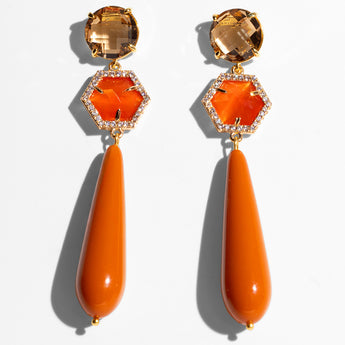 Katerina Psoma Pair of orange drop earrings with gold accents 