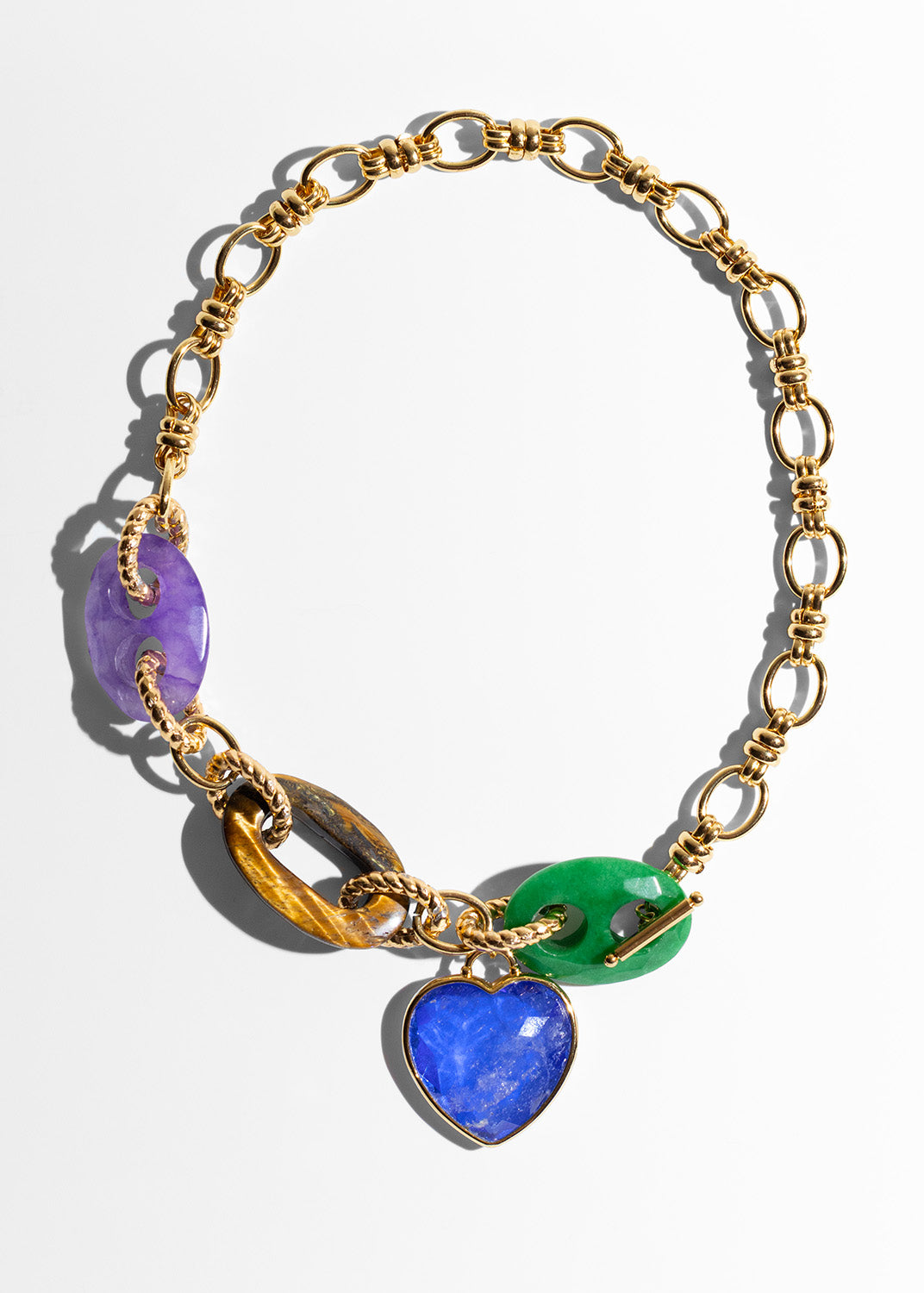 Katerina Psoma Gold plated chain necklace with heart-shaped gemstones 