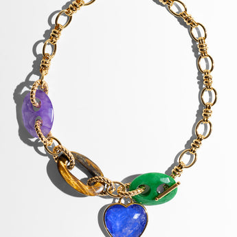 Katerina Psoma Gold plated chain necklace with heart-shaped gemstones 