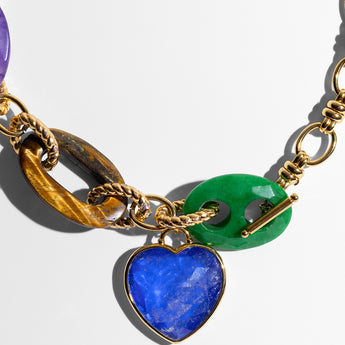 Katerina Psoma Gold plated chain necklace with heart-shaped gemstones 
