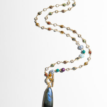 Katerina Psoma Necklace with multicolored beads and a large pendant of labradorite