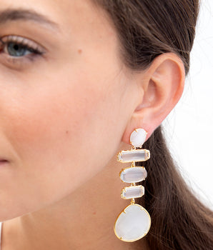 Katerina Psoma White Dangle Earrings gold plated and crystals