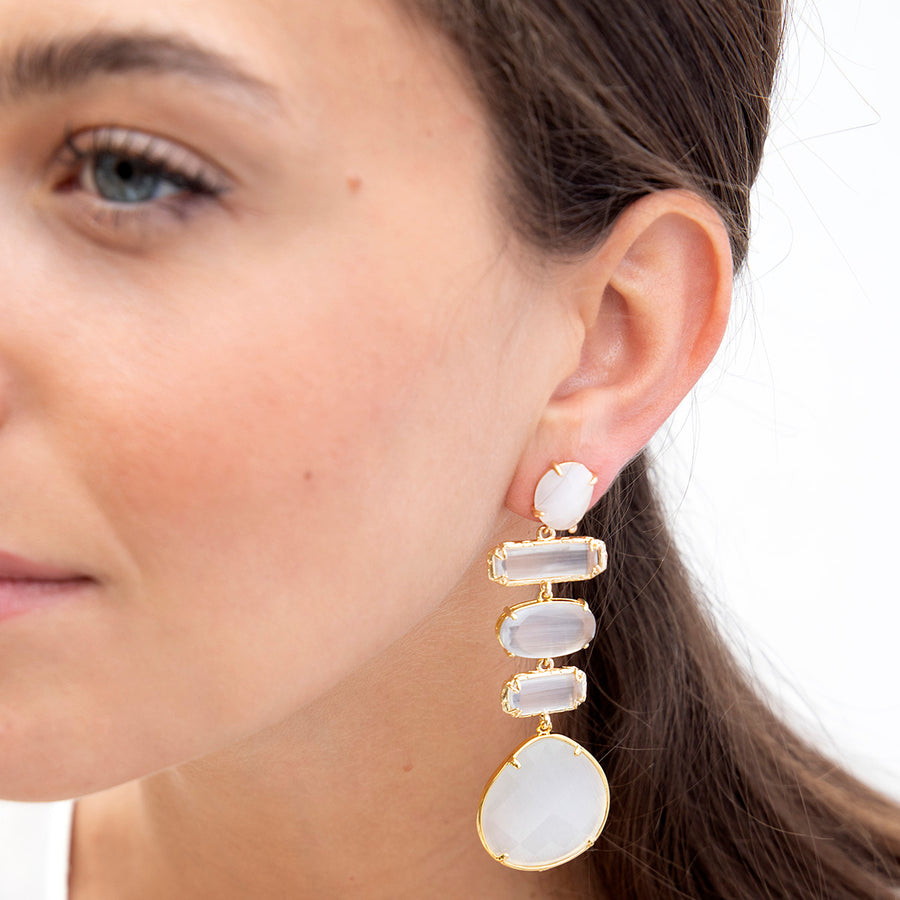 Katerina Psoma White Dangle Earrings gold plated and crystals