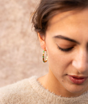 Katerina Psoma Small Bamboo Hoops with Green Agate 925 silver and brass