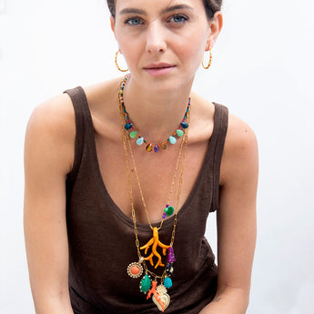 Katerina Psoma Murano Coral Chain Necklace in Orange Color