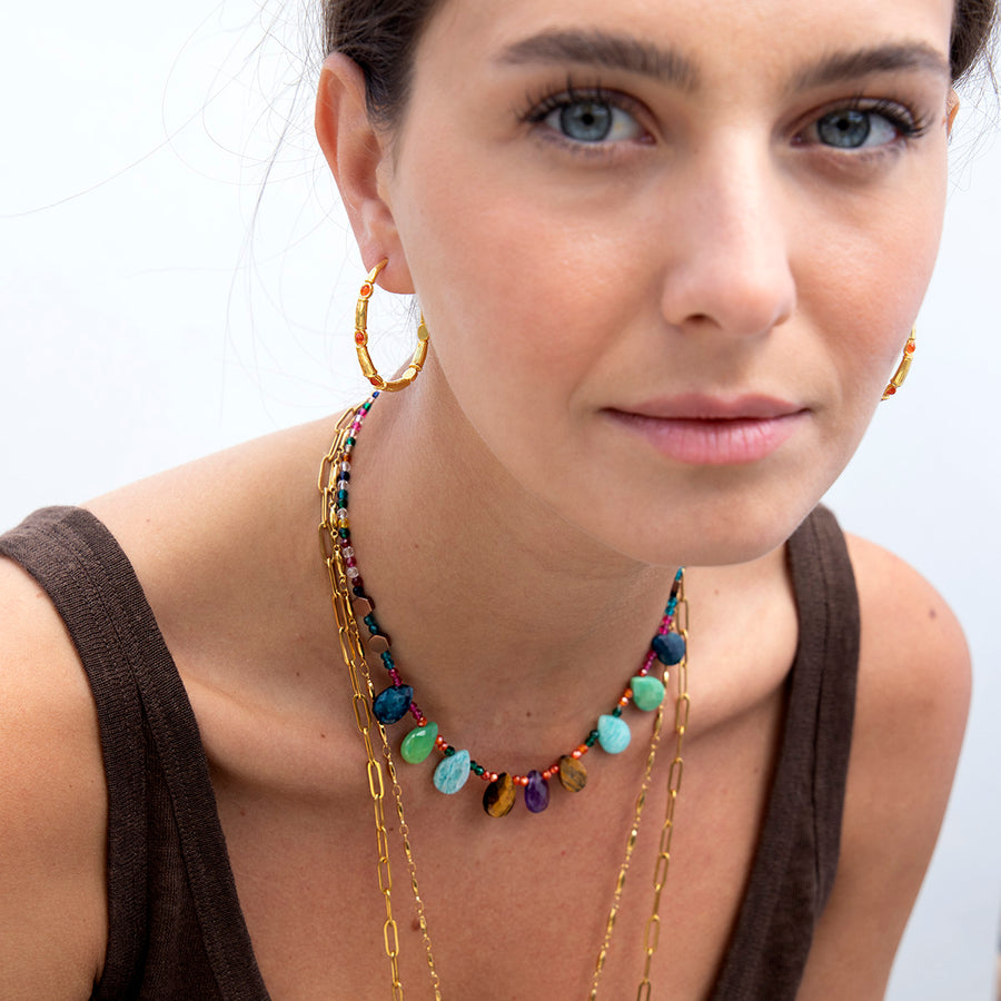 Martha Small Bamboo Hoops with Carnelian