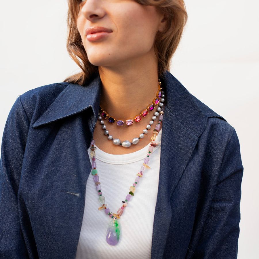 Ellora Long Necklace with Carved Jade