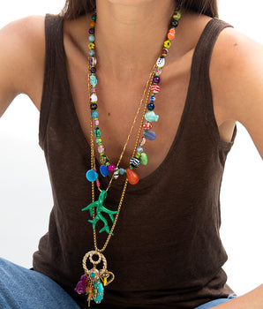 Katerina Psoma Green Murano Coral Chain Pendant Necklace
