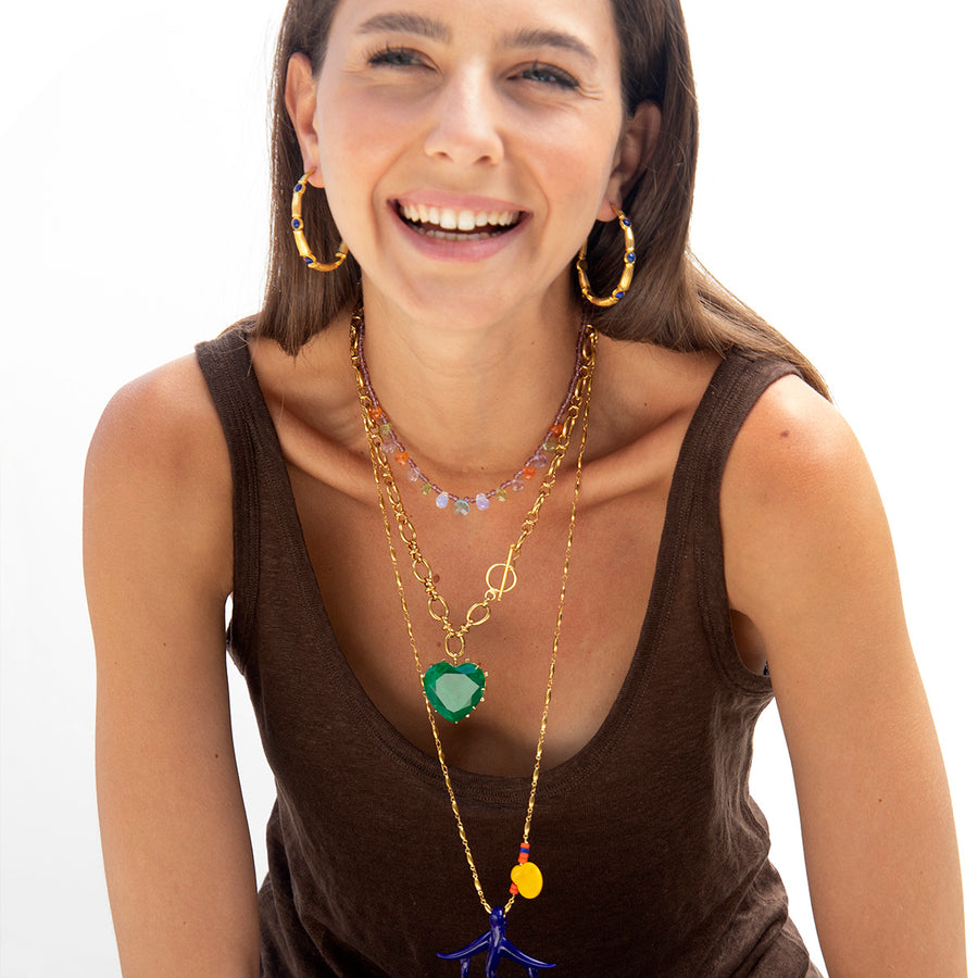 Katerina Psoma chain short necklace with green heart