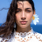 Katerina Psoma gold plated metal clip earrings with light blue feathers