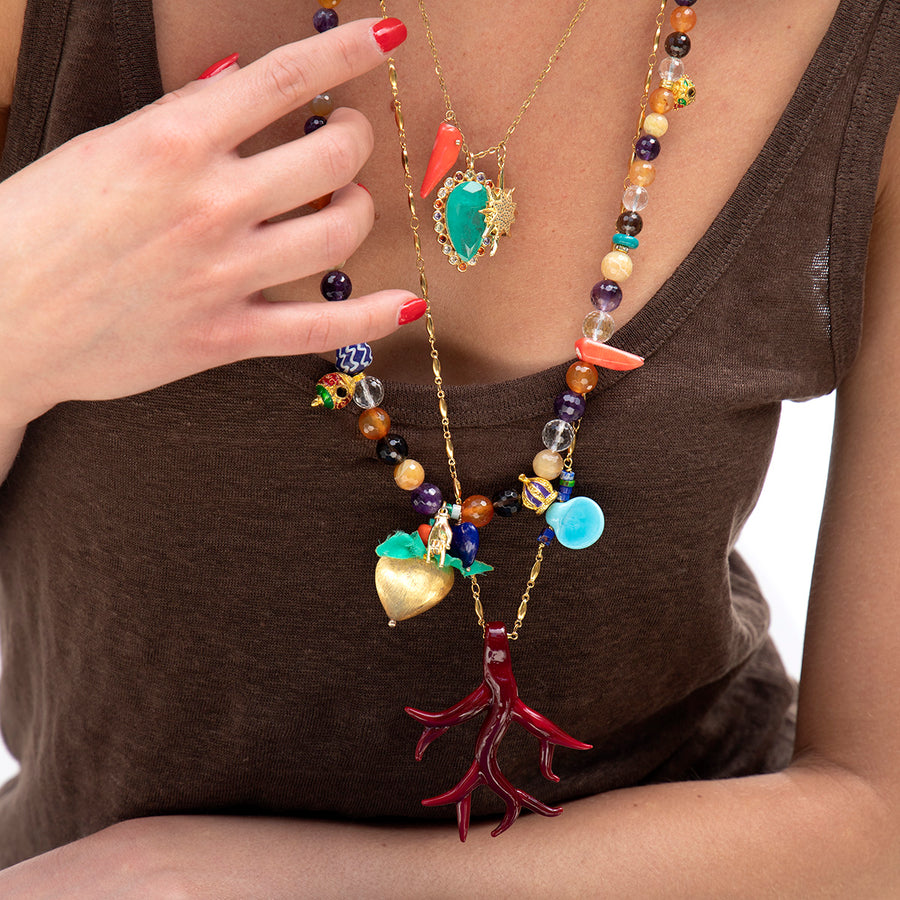 Katerina Psoma Murano Coral Chain Pendant Necklace in Dark Red