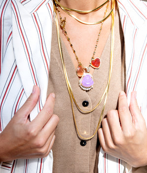 Katerina Psoma Ruby Pendant Necklace with puprle carved agate and other charms